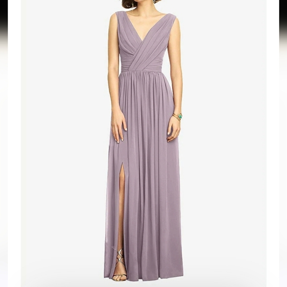 Dessy Collection Sleeveless Draped Chiffon Maxi Dress Front Slit Size 4 - Picture 1 of 13